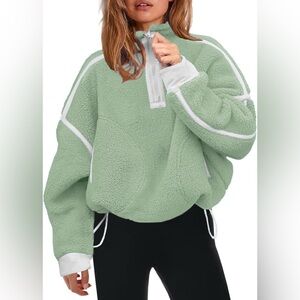 Cozy Green Half-zip Fleece Pullover with drawstring. Size small. Never worn.